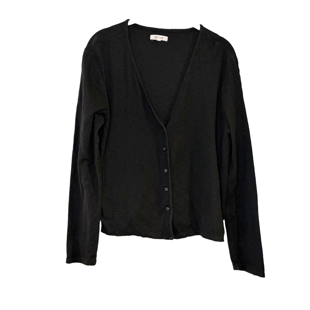 Madewell‎ V-Neck Button Front Cardigan Sweater Cotton Modal Staple Black Medium